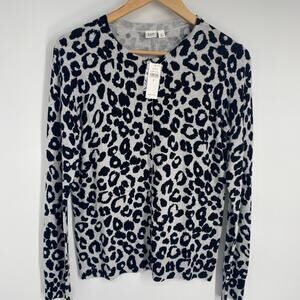 GAP Cardigan Women’s Medium Animal Print Gray & Black Classic Feminine